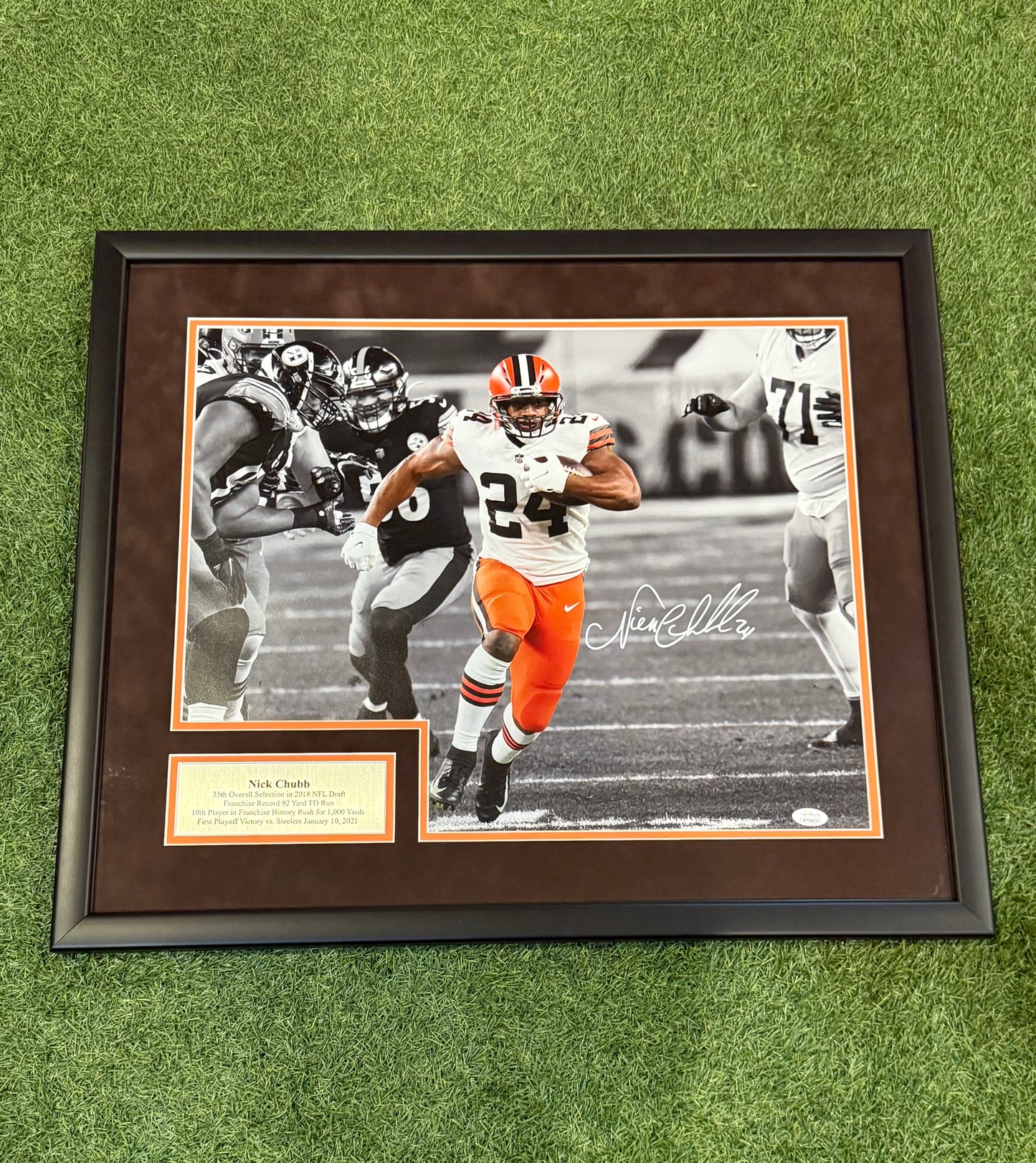 Nick Chubb Autographed Playoff Win Vs The Steelers