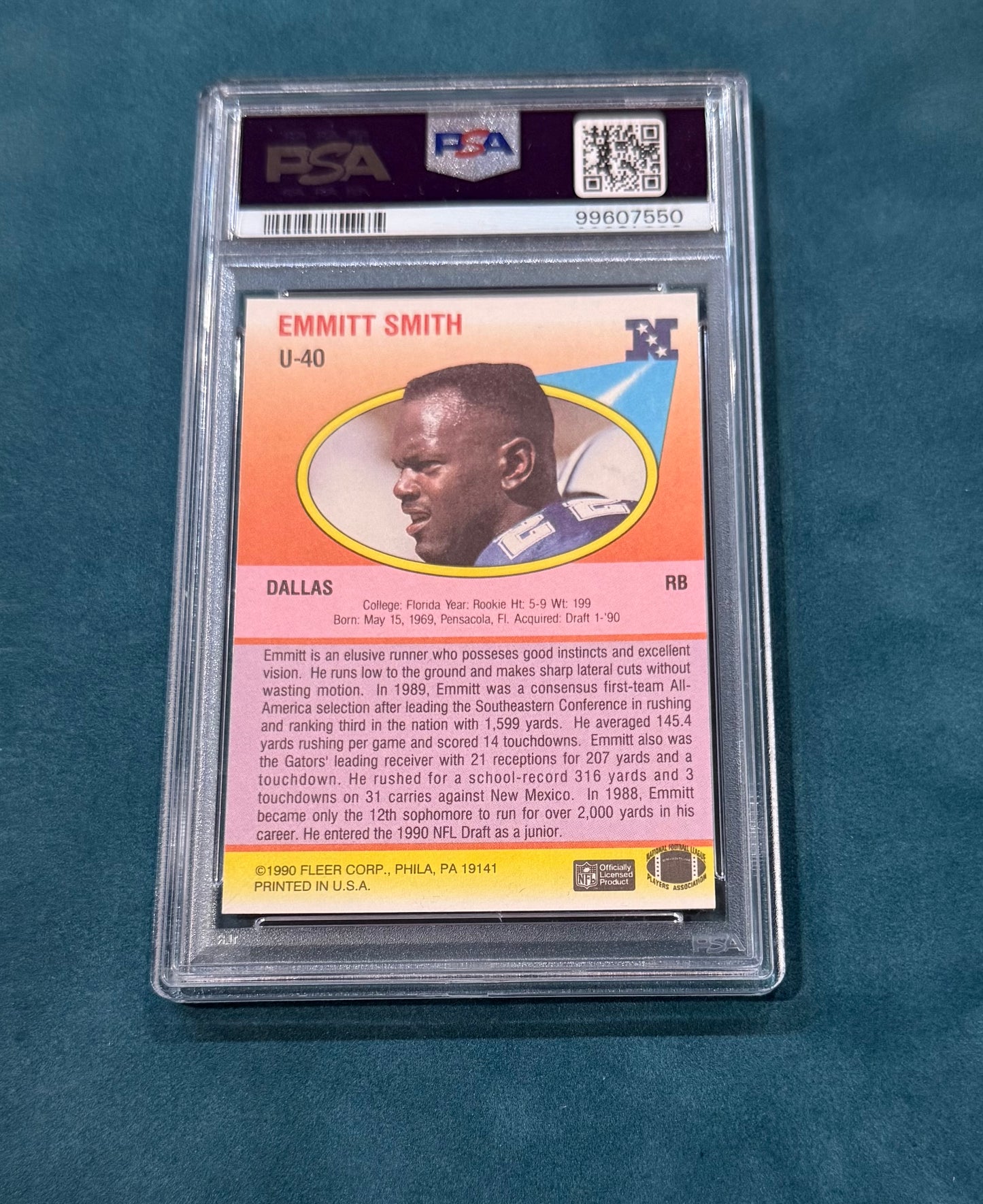 Emmitt Smith Card 1990 Fleer PSA Graded 9 Mint